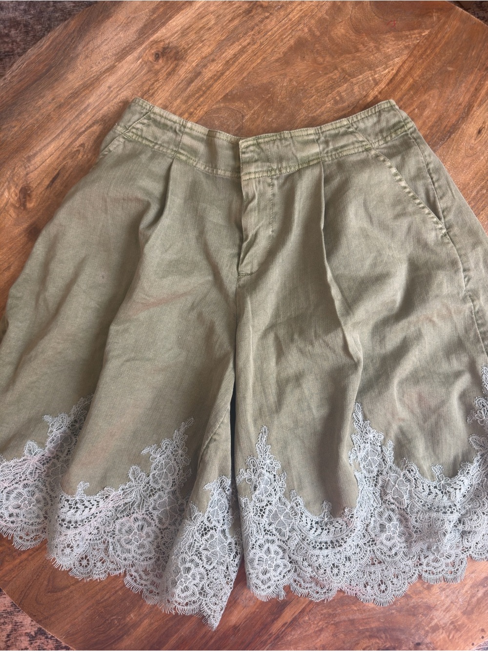 Women's Olive Green Lace-Hem Shorts